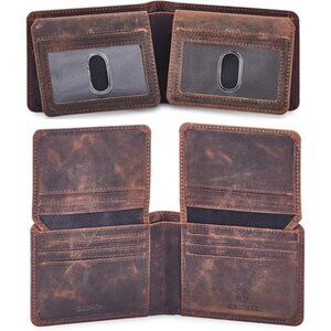 Mens Wallet Real Leather Bifold RFID Blocking High Capacity Card Case